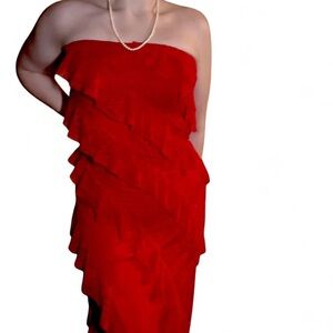 Elegant Strapless Red Maxi Dress